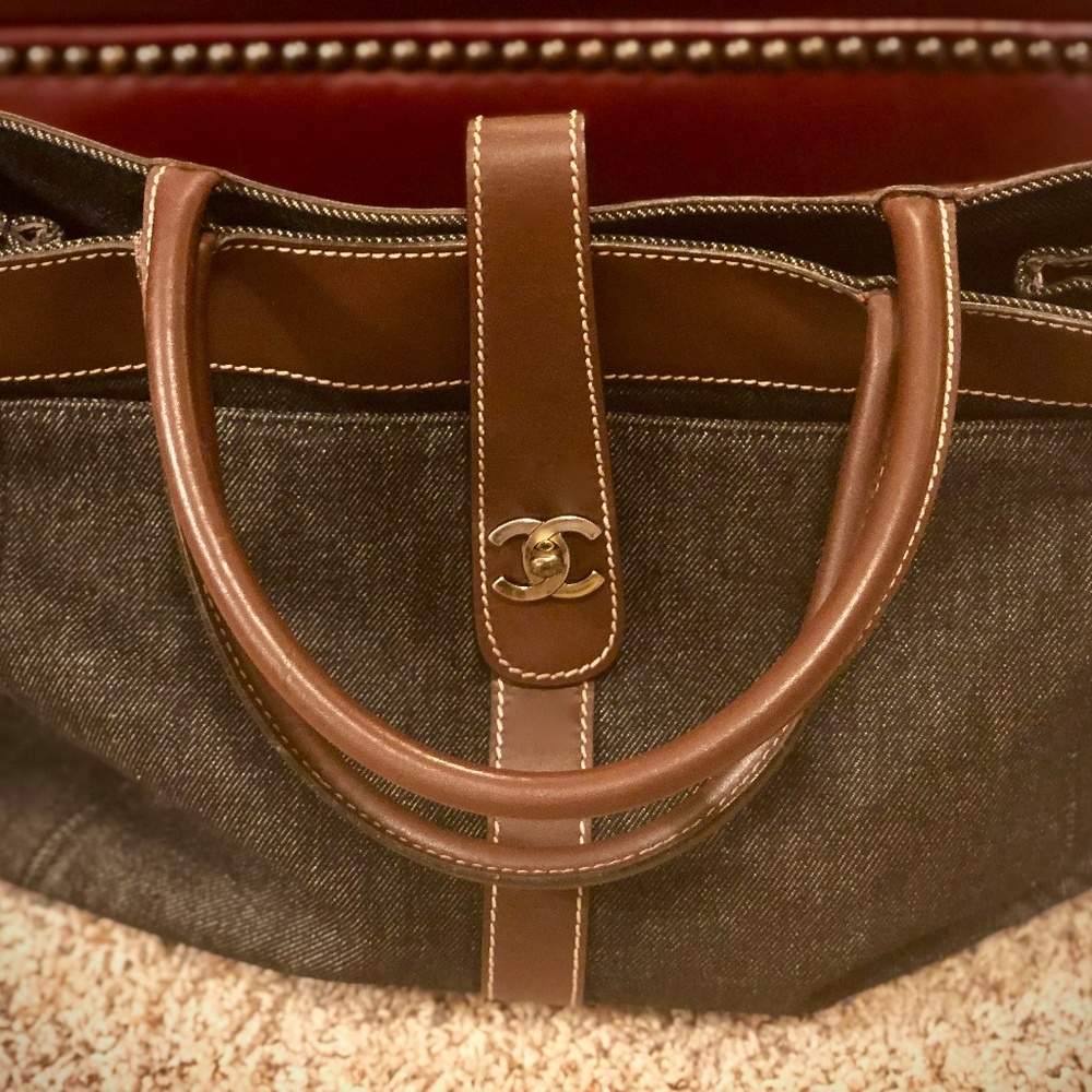 Chanel Denim Calf Skin Leather Denim Tote Bag
